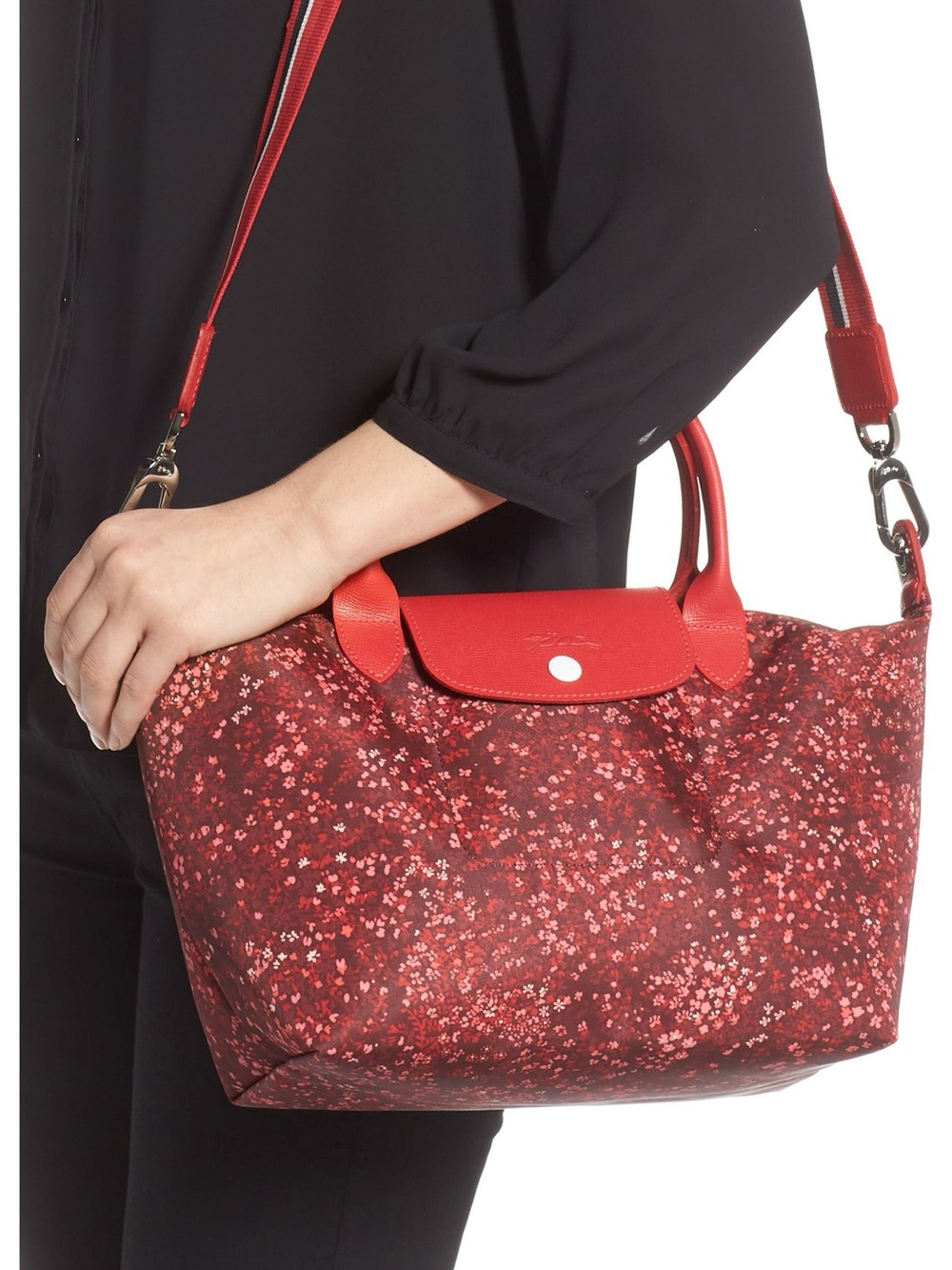 Longchamp Red Floral Top-Handle Tote - Picture 2 of 6